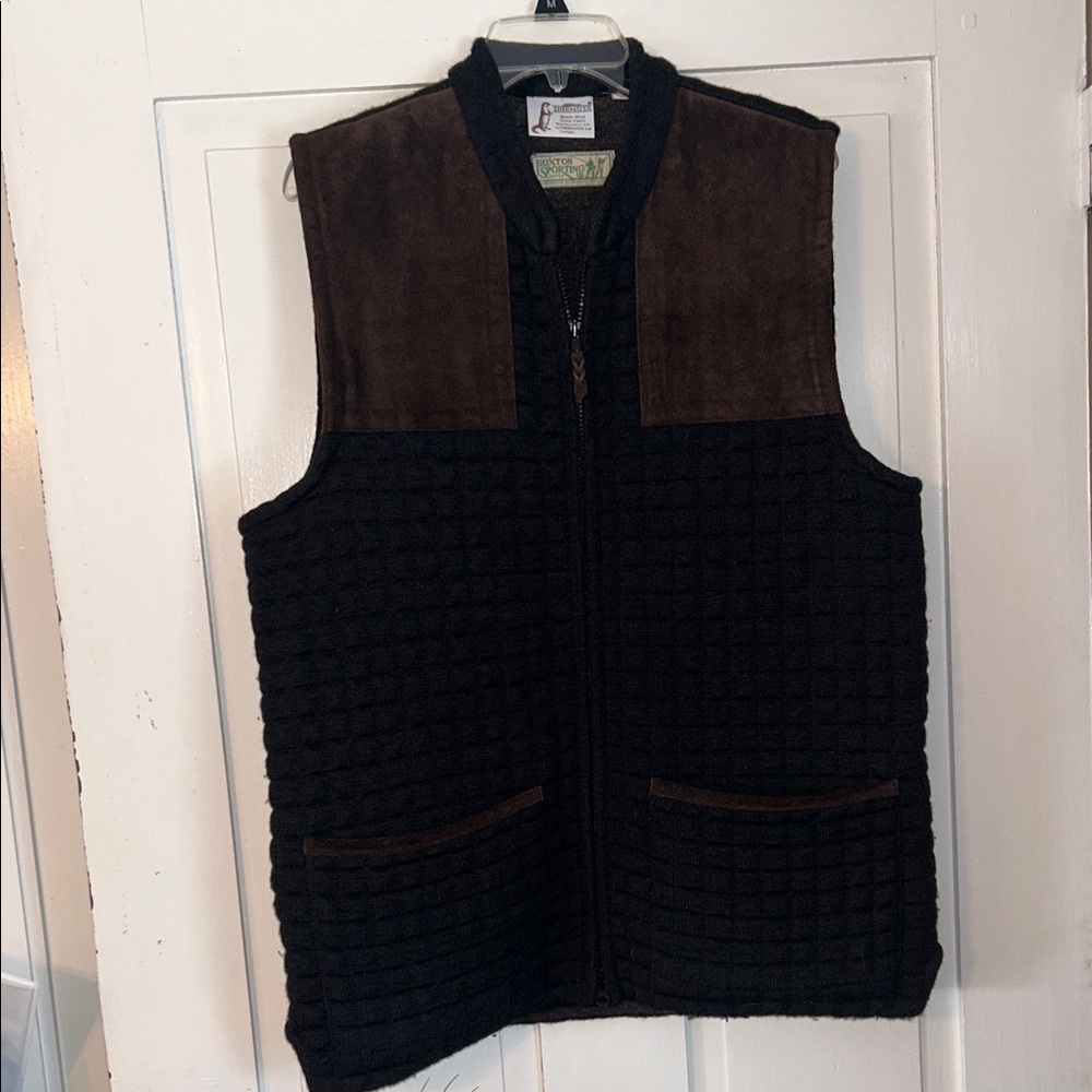 Men's Sporting Vest Black & Brown Large Zip Up Pockets Hunting Fishing Outdoor